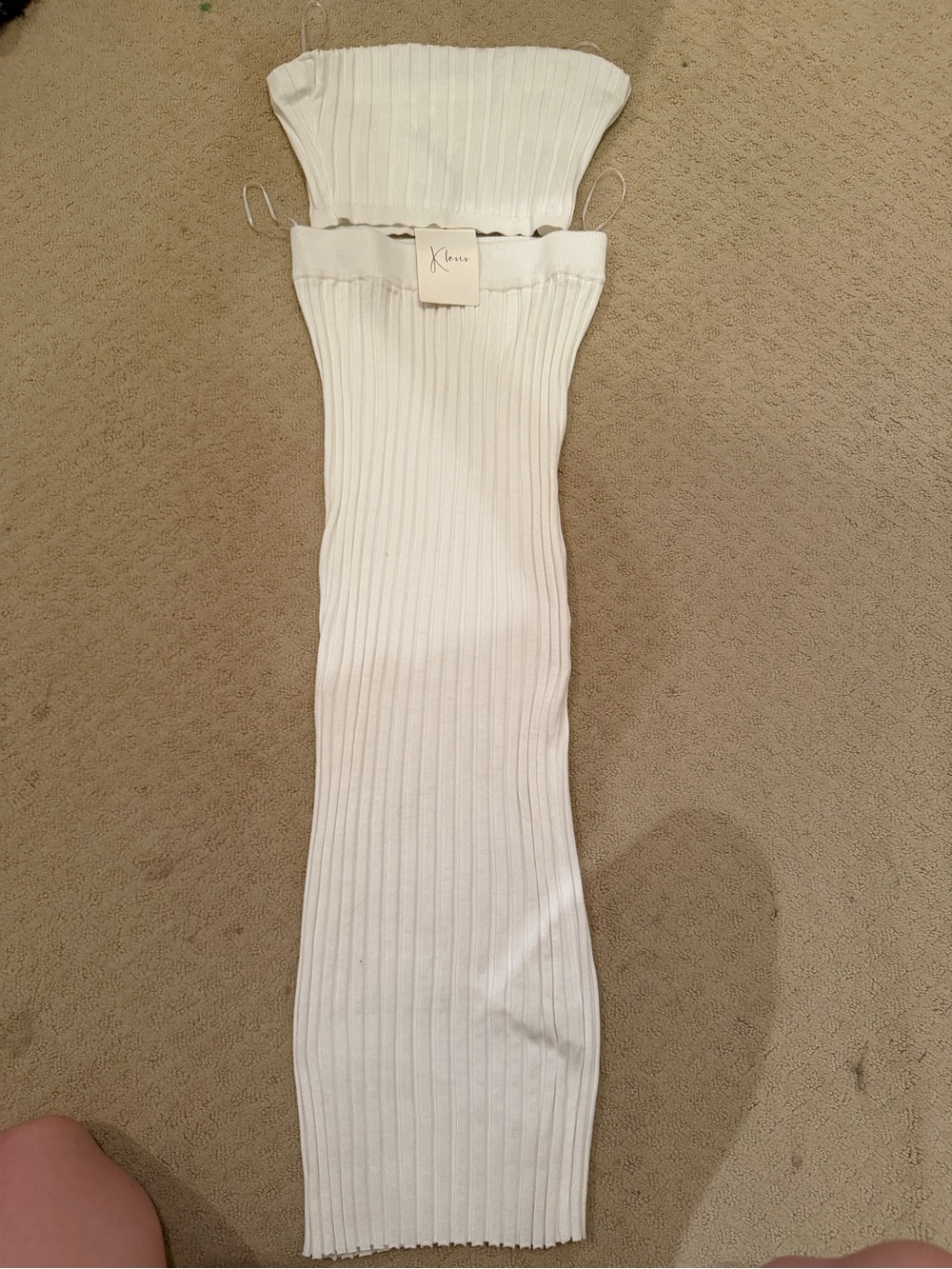 Klesis Ribbed two piece  Strapless Knit Dress in Off-White